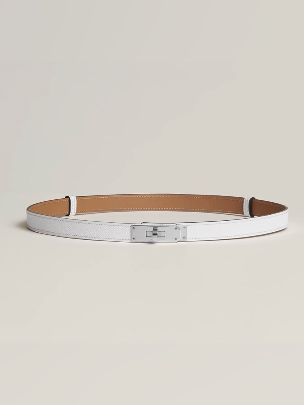 Hermes White leather Kelly belt with Palladium Hardware silver